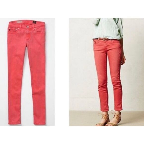 AG Adriano Goldshmied The Stevie red slim straight ankle jeans 28 - Picture 12 of 12